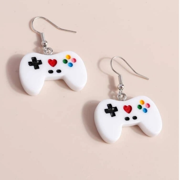 Video Game Controller Drop Earrings White Gamer Girl (Avail in Black) - Picture 3 of 7